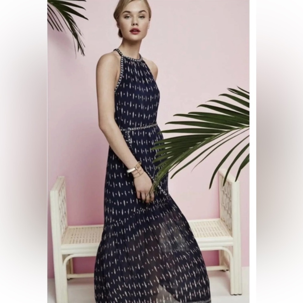 Joie Maryanna Tiered Silk Navy Maxi Dress